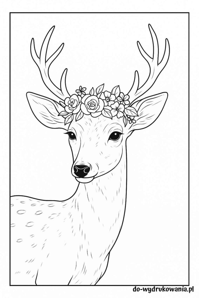 Kolorowanka sarna z wiankiem do wydrukowania w formacie pdf