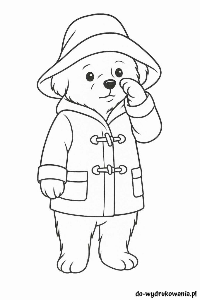 Kolorowanka smutny Miś Paddington do wydrukowania w formacie pdf