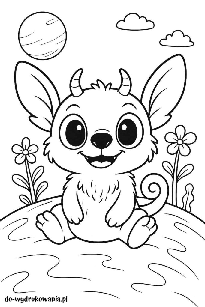 Kolorowanka stworek z rogami do wydrukowania w formacie pdf