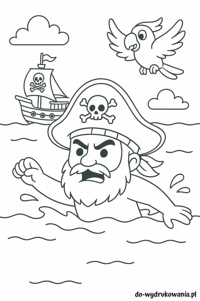 kolorowanka pirat w wodzie do wydrukowania w formacie pdf