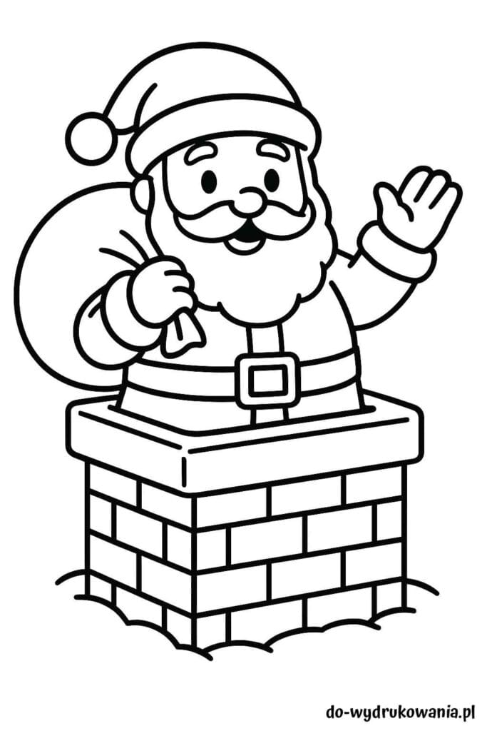Kolorowanka Mikołaj w kominie do wydrukowania w formacie pdf