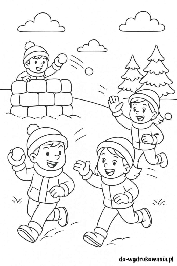 Kolorowanka bitwa na śnieżki do wydrukowania w formacie pdf