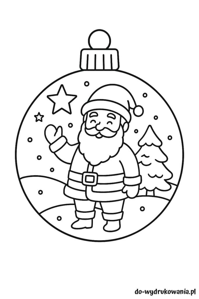 Kolorowanka bombka z Mikołajem do wydrukowania w formacie pdf