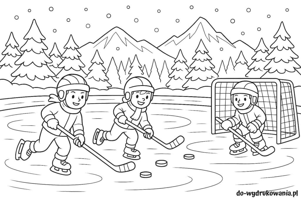 Kolorowanka gra w hokej do wydrukowania w formacie pdf