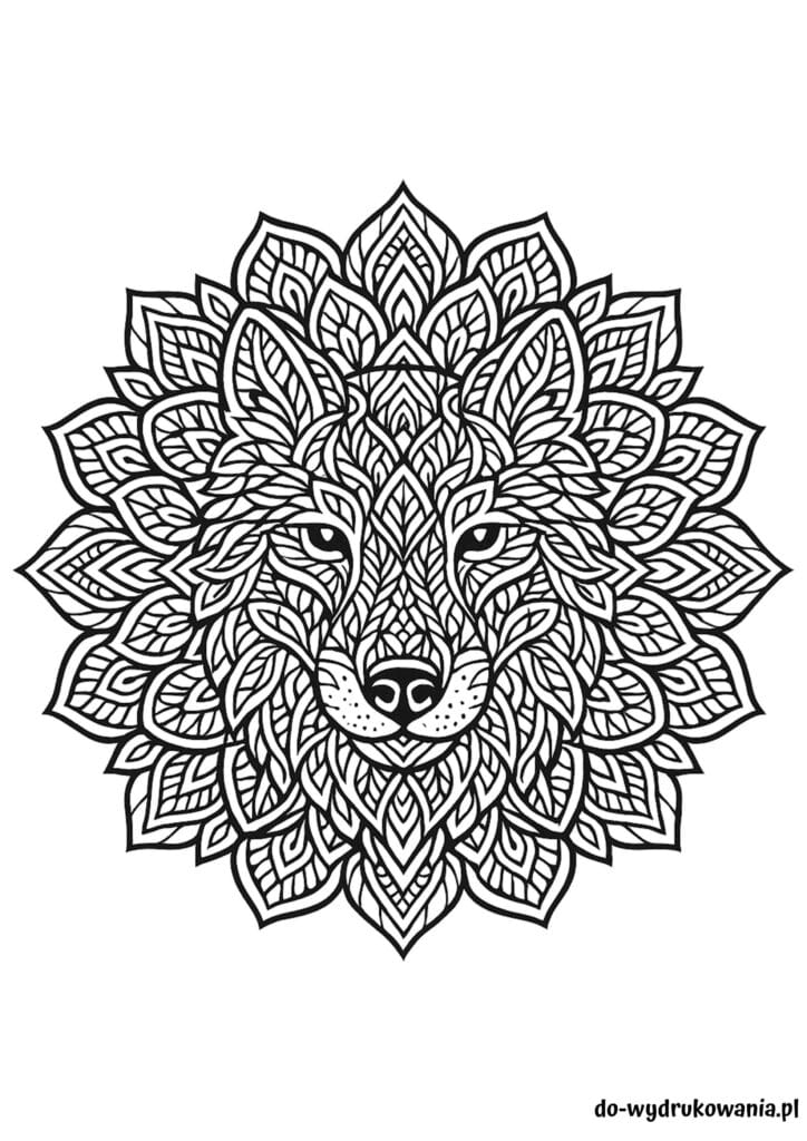 Kolorowanka mandele ukryty wilk do wydrukowania w formacie pdf