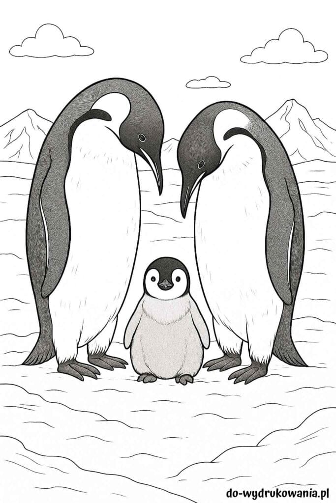 Kolorowanka pingwiny do wydrukowania w formacie pdf