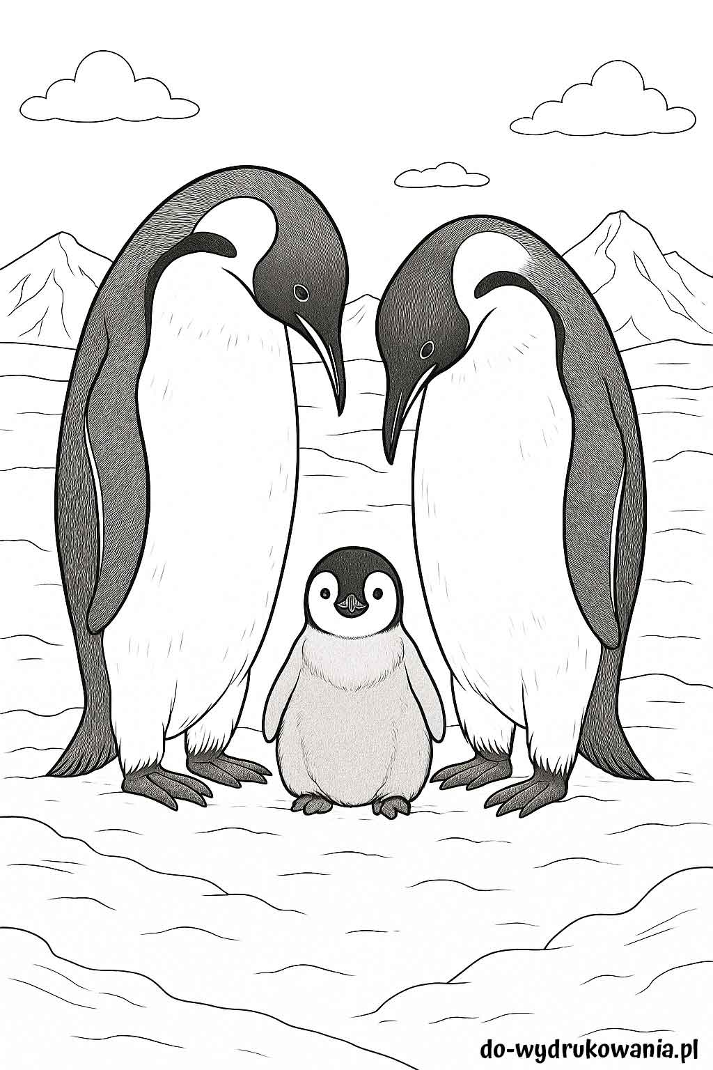 Kolorowanka pingwiny do wydrukowania w formacie pdf