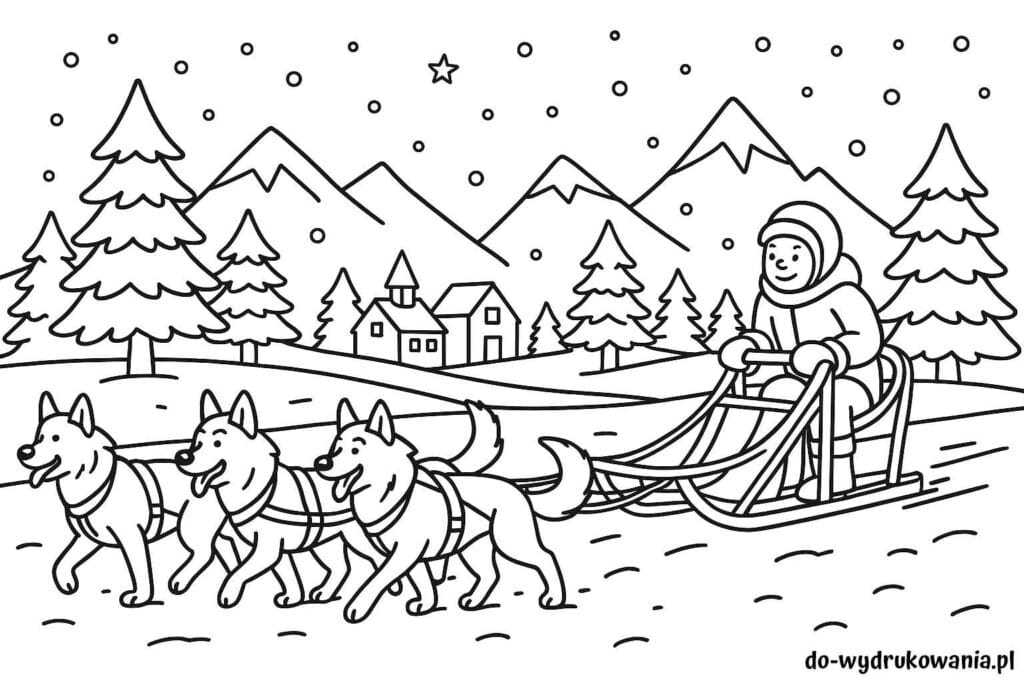 Kolorowanka psi zaprzęg do wydrukowania w formacie pdf