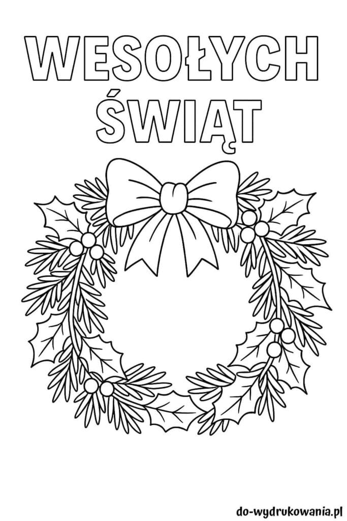 Kolorowanka świąteczny wieniec do wydrukowania w formacie pdf