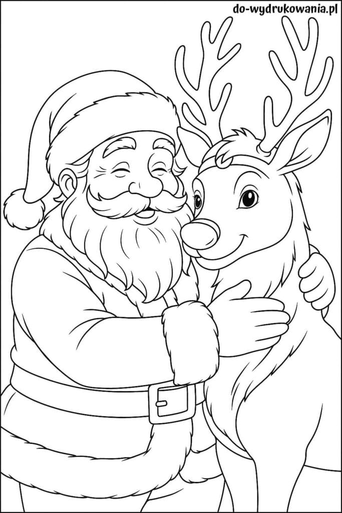 Kolorowanka Mikołaj z Rudolfem do wydrukowania w formacie pdf