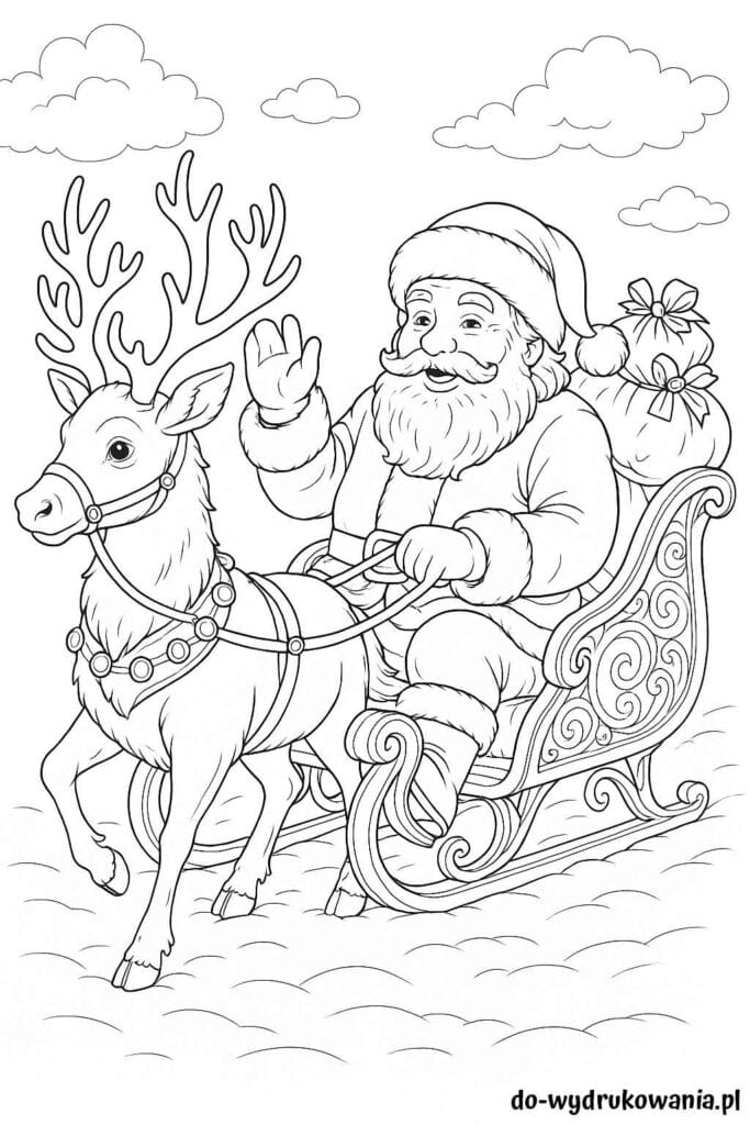 Kolorowanka Mikołaj z prezentami do wydrukowania w formacie pdf