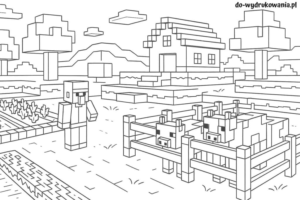 Kolorowanka Minecraft farma do wydrukowania w formacie pdf