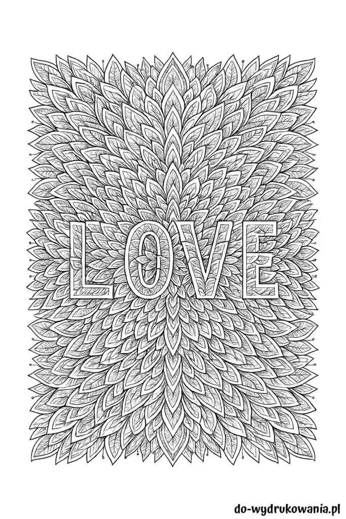 Kolorowanka mandele LOVE do wydrukowania w formacie pdf