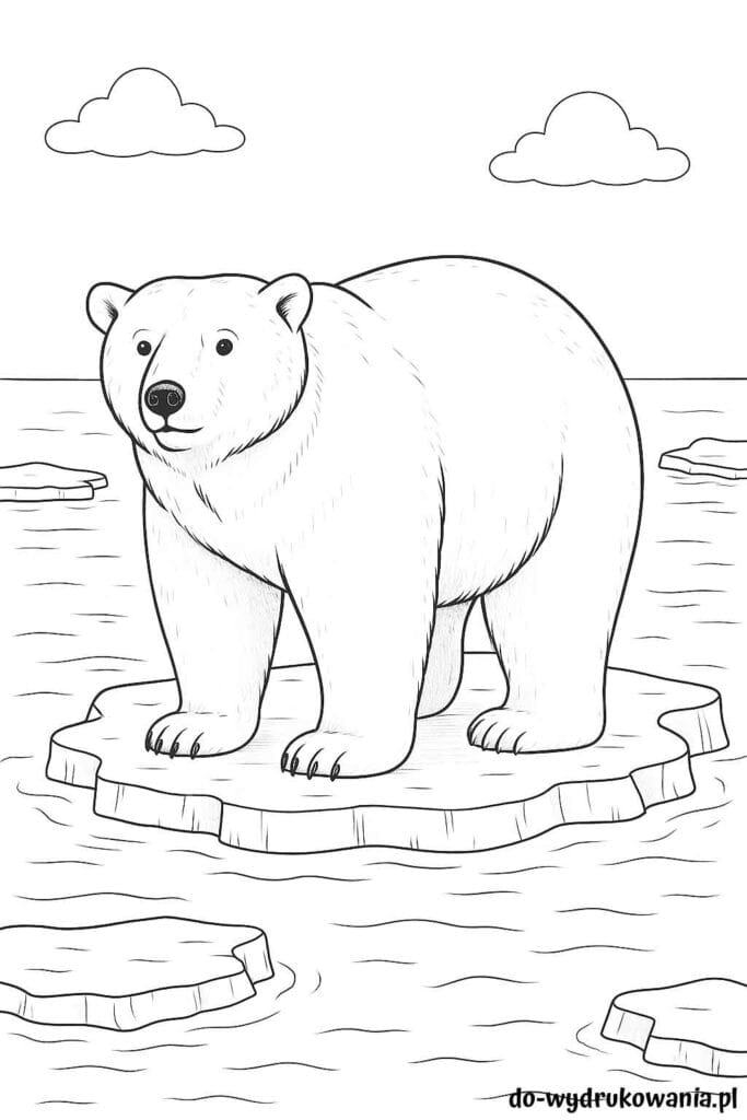 Kolorowanka niedźwiedź na krze lodowej do wydrukowania w formacie pdf