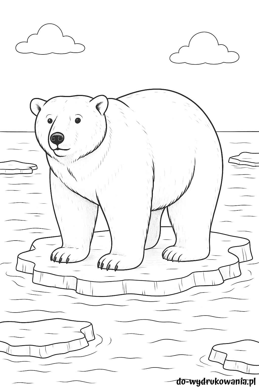 Kolorowanka niedźwiedź na krze lodowej do wydrukowania w formacie pdf