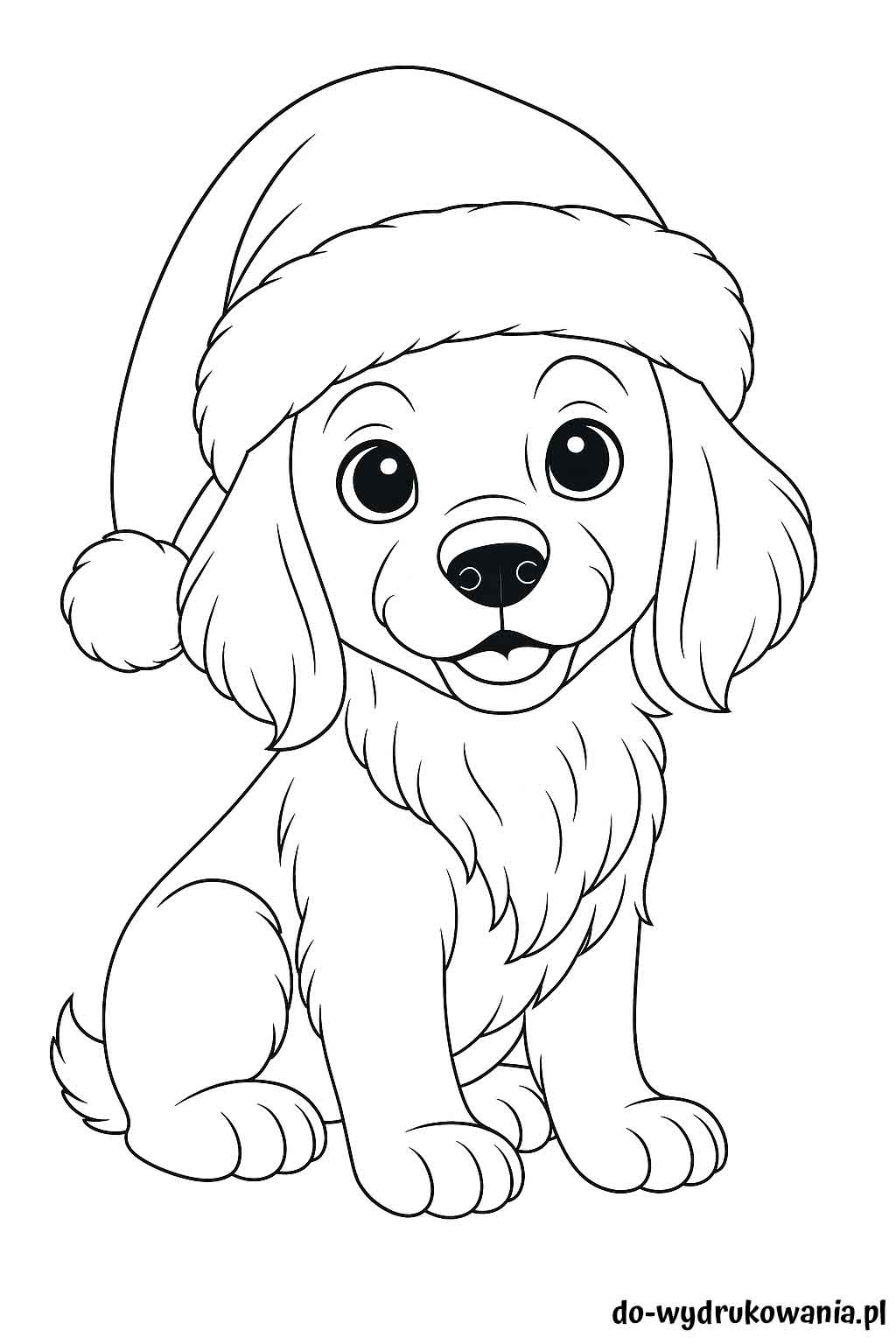 Kolorowanka piesek w czapce Mikołaja do wydrukowania w formacie pdf